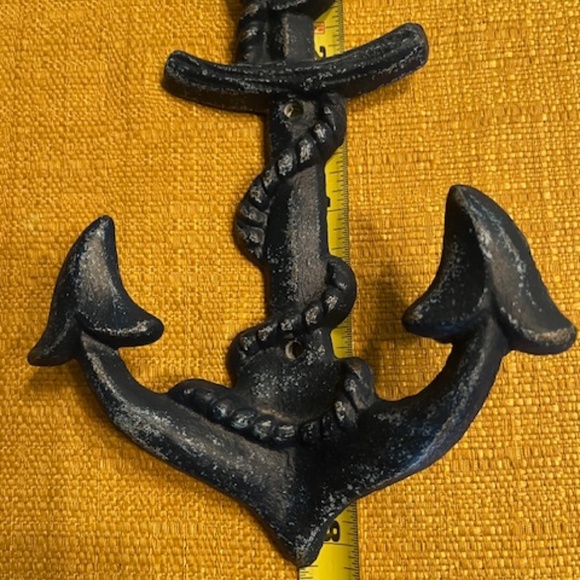 Vintage Blue Cast Iron Nautical Anchor & Whale Hooks - Set of 3 - Picture 2 of 6